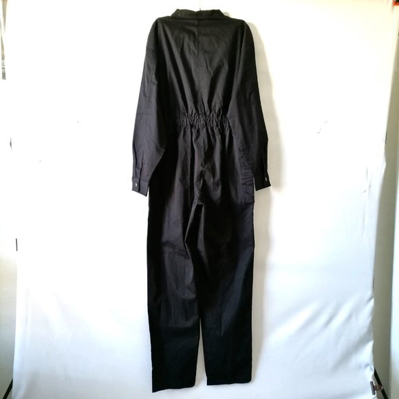 Yes And Womens Black Kaley Jumpsuit Collared Long Sleeve Elastic Waist Size L - Picture 2 of 9